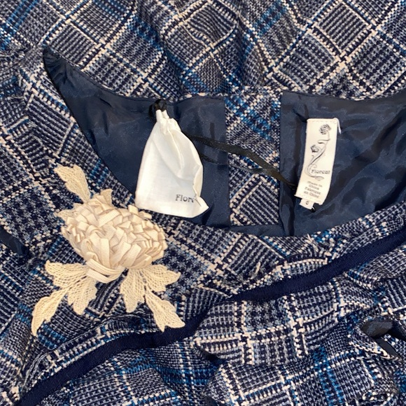 Anthro Floreat Wool Tweed Plaid Ruffle Neckline Pencil Sheath Dress - Picture 8 of 12